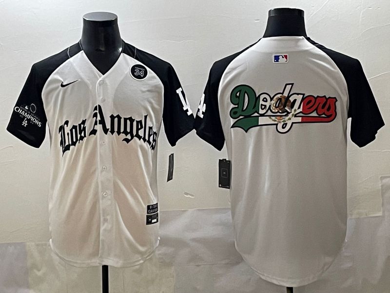 Men 2025 Los Angeles Dodgers Blank White black Five generations Joint Name Nike MLB Jersey style 5266